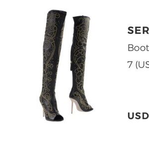 Sergio Rossi Open-toe Boots Black Leather Gold Studs US 7 Made in Italy